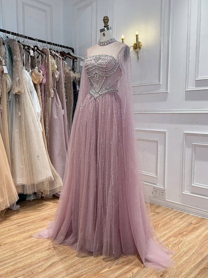 Luxury Pink High Neck Crystal Beaded A Line Evening Dress LA73885 SERENE HILL