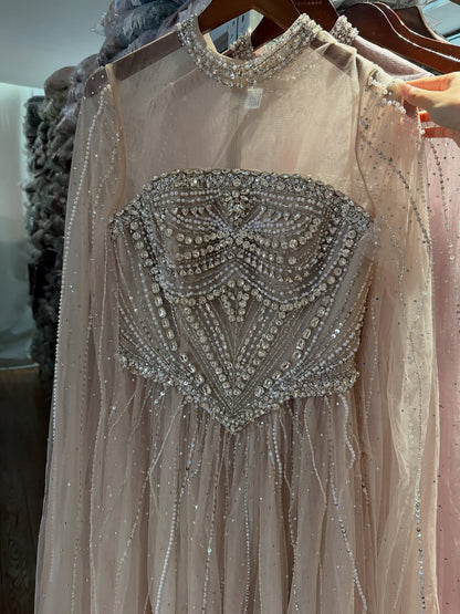 Luxury Pink High Neck Crystal Beaded A Line Evening Dress LA73885 SERENE HILL