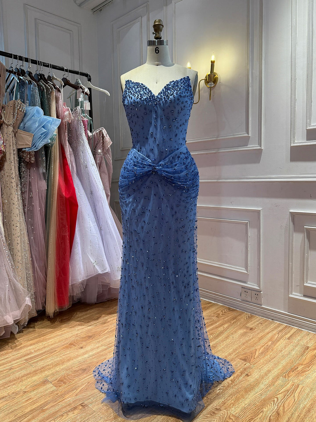 Luxury Blue Sweetheart Beaded Mermaid Evening Dress LA73886