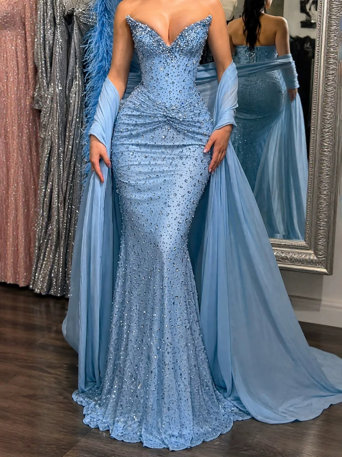 Luxury Blue Sweetheart Beaded Mermaid Evening Dress LA73886 SERENE HILL