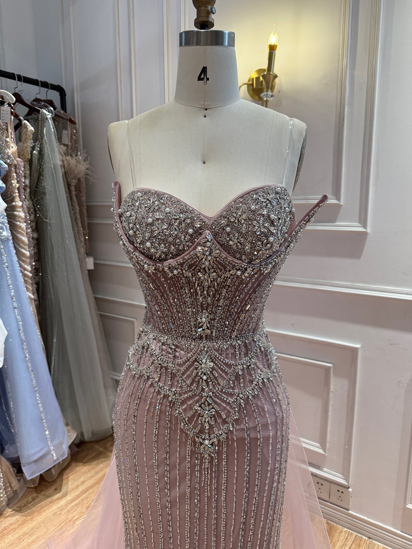 Luxury Nude Crystal Beaded Mermaid Dress With Overskirt LA73891 SERENE HILL