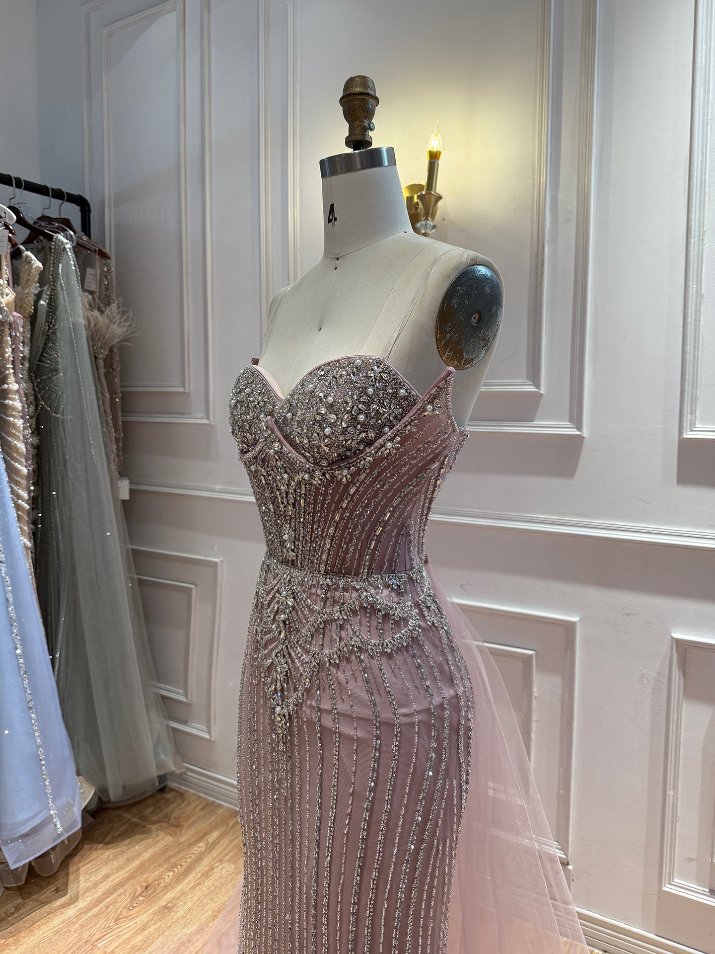 Luxury Nude Crystal Beaded Mermaid Dress With Overskirt LA73891 SERENE HILL
