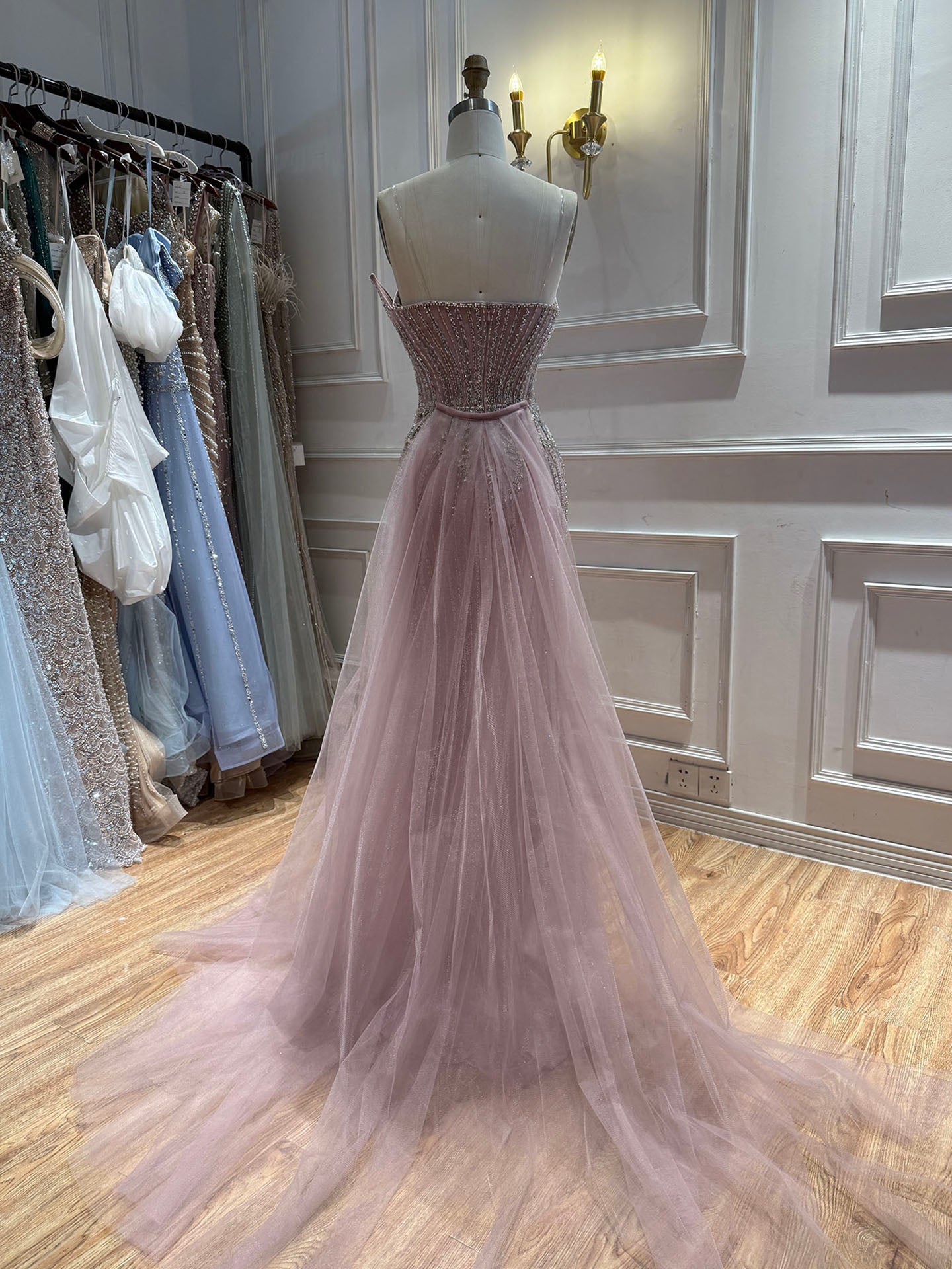Luxury Nude Crystal Beaded Mermaid Dress With Overskirt LA73891 SERENE HILL