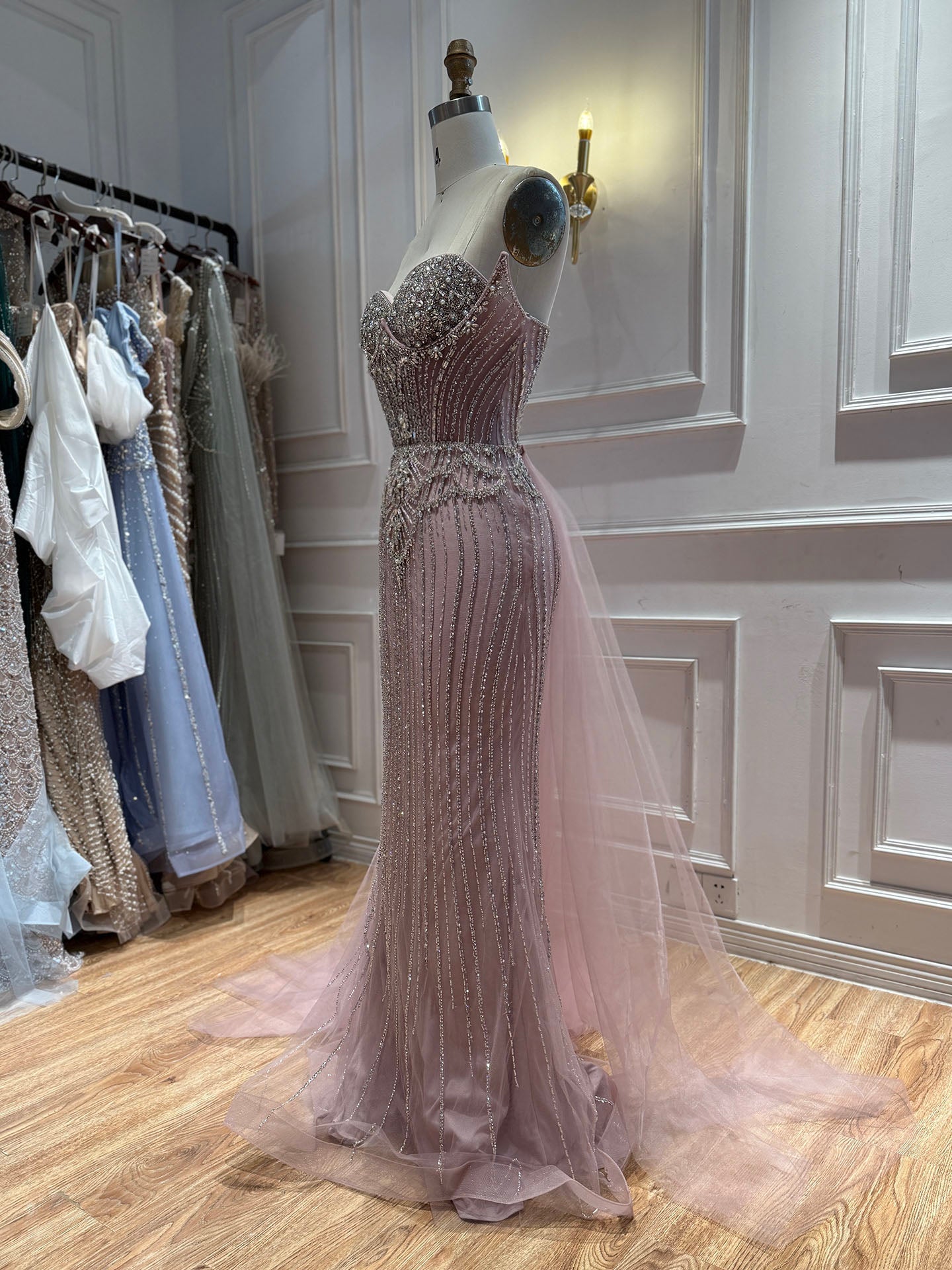 Luxury Nude Crystal Beaded Mermaid Dress With Overskirt LA73891 SERENE HILL