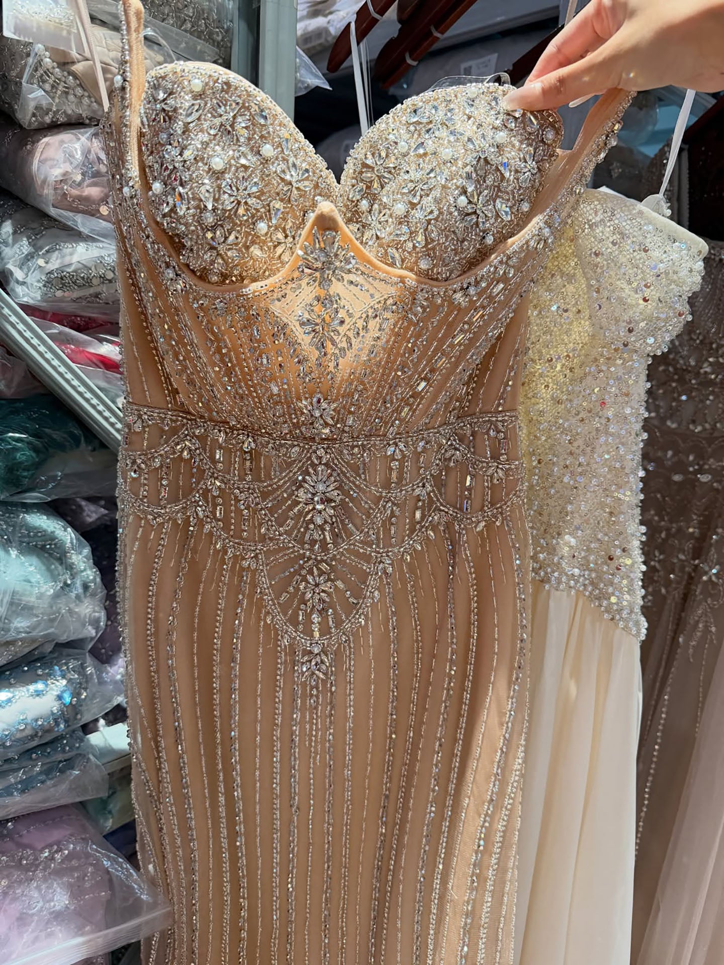 Luxury Nude Crystal Beaded Mermaid Dress With Overskirt LA73891 SERENE HILL