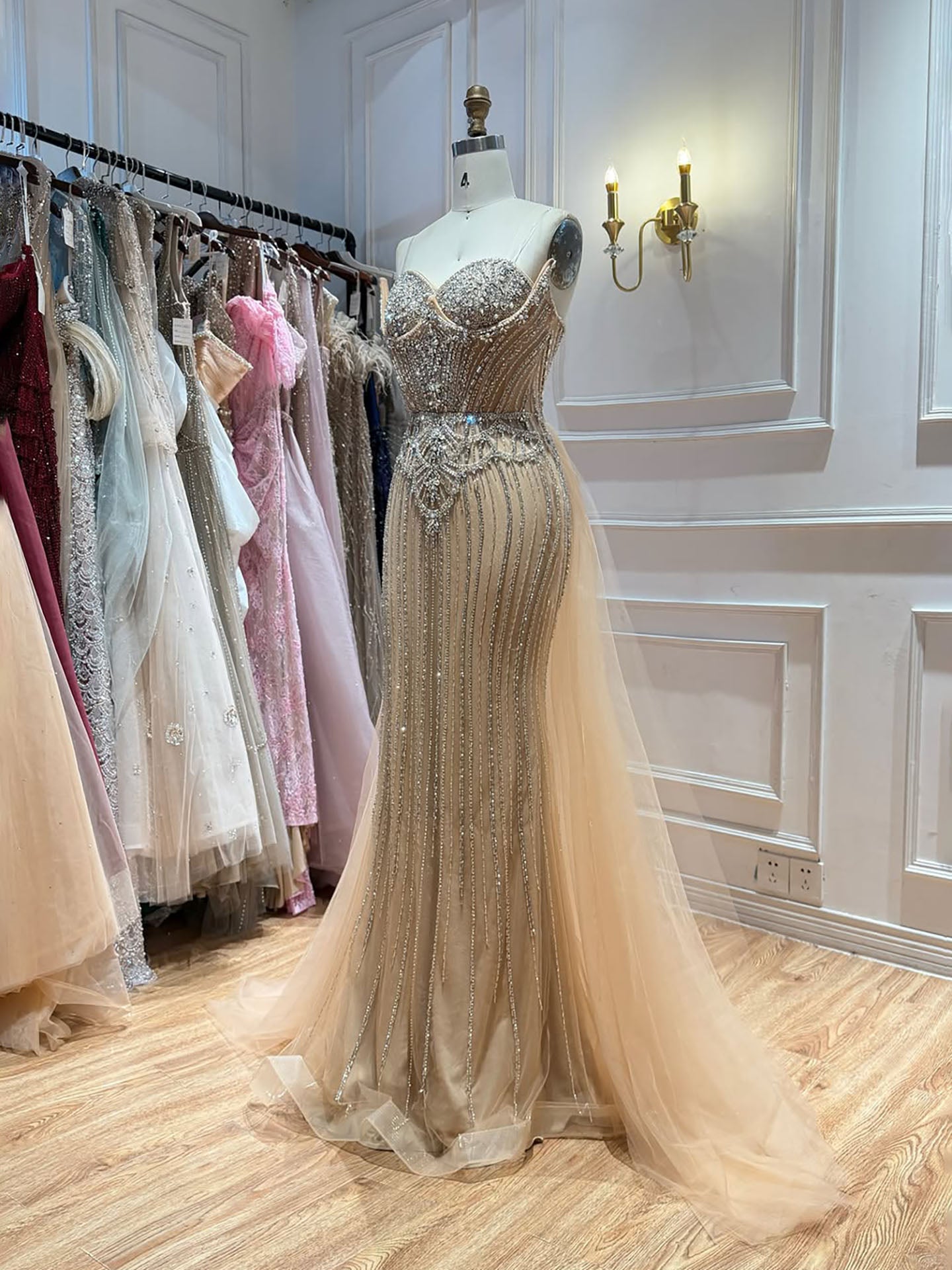 Luxury Nude Crystal Beaded Mermaid Dress With Overskirt LA73891 SERENE HILL