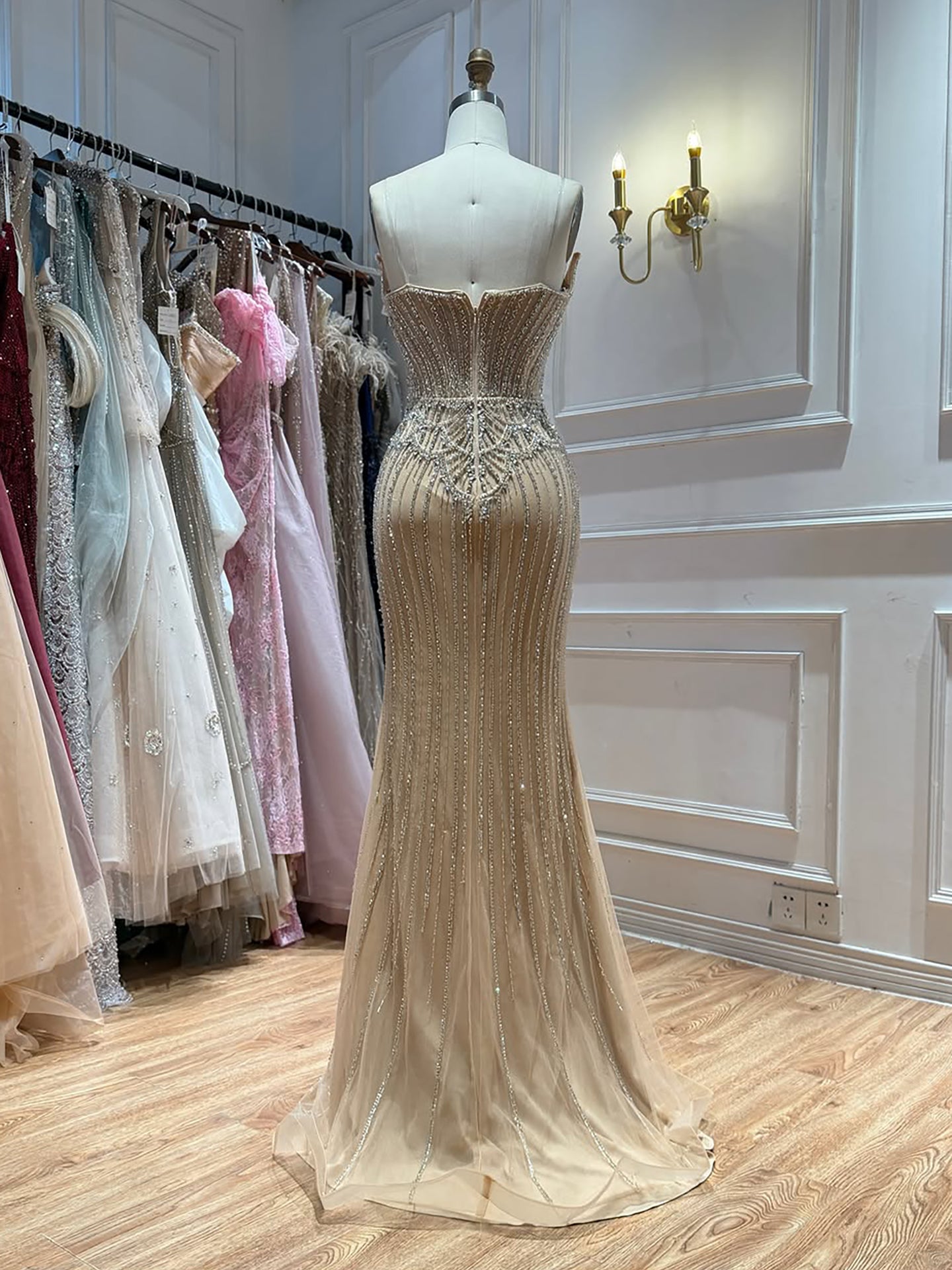 Luxury Nude Crystal Beaded Mermaid Dress With Overskirt LA73891 SERENE HILL