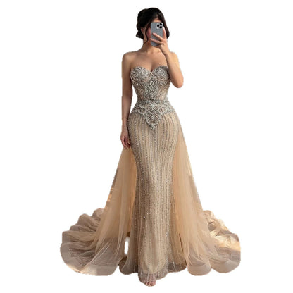Luxury Nude Crystal Beaded Mermaid Dress With Overskirt LA73891 SERENE HILL