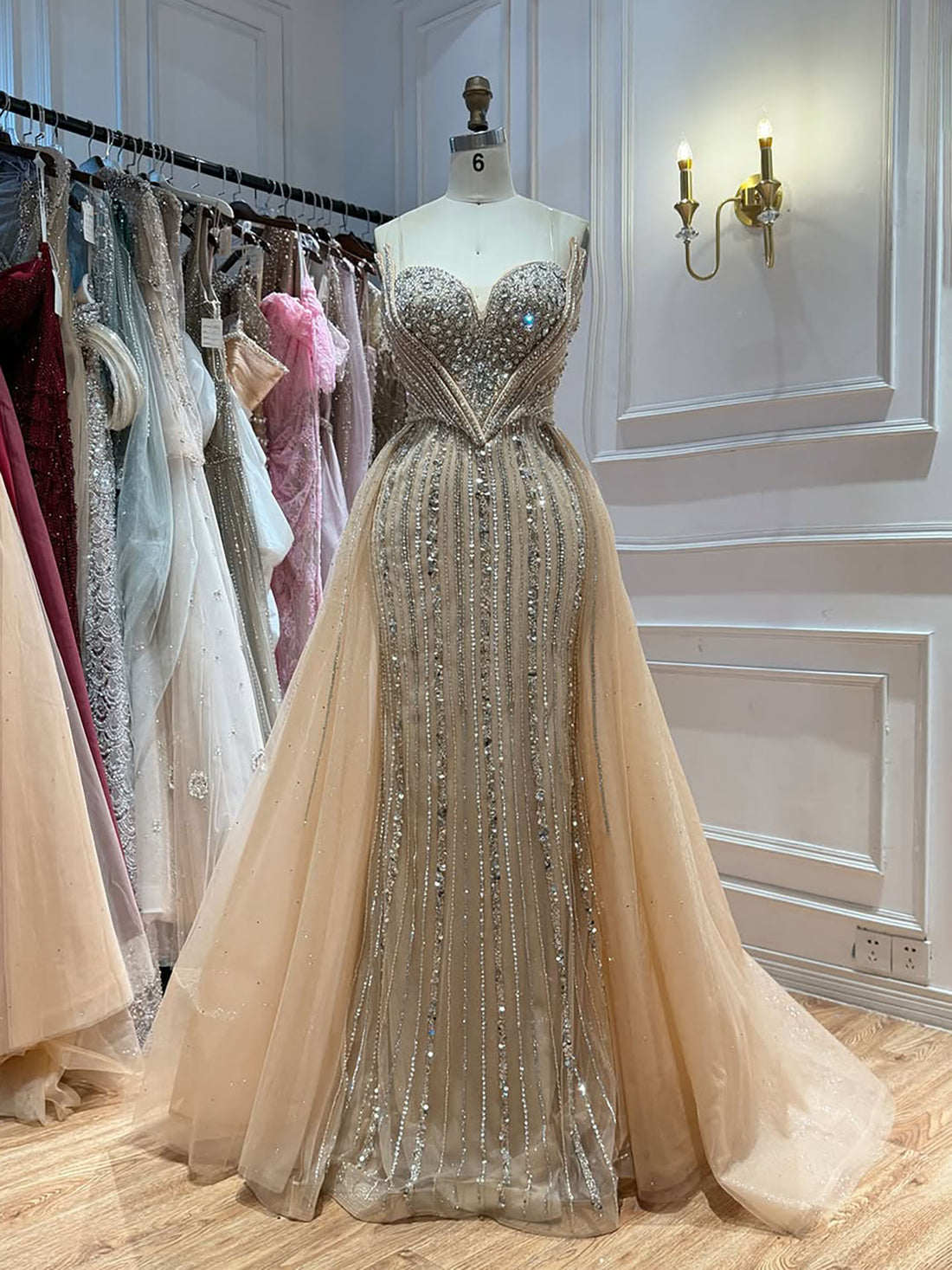 Luxury Nude Gold Crystals Beaded Mermaid Evening Dress LA73892 SERENE HILL