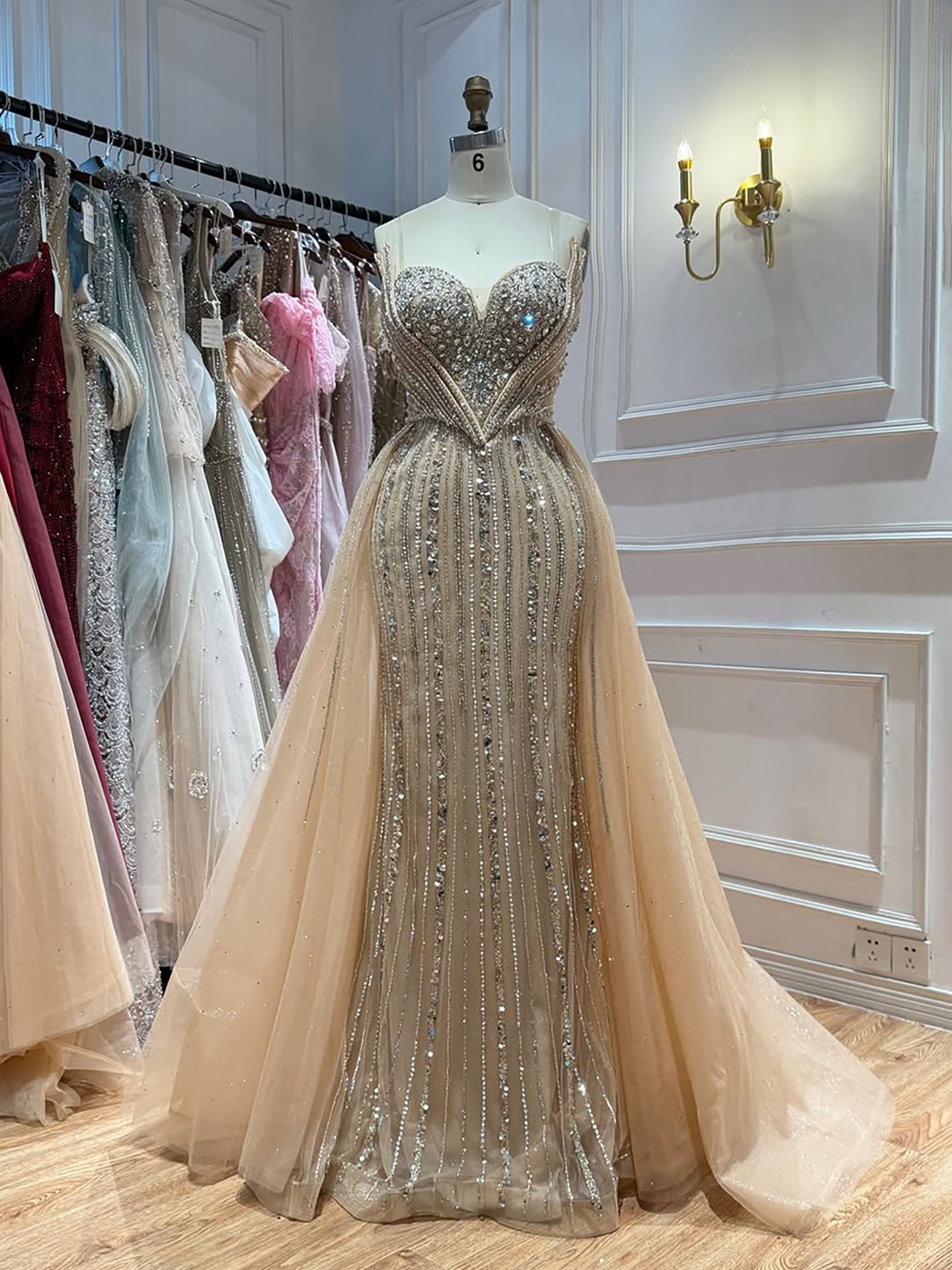 Luxury Nude Gold Crystals Beaded Mermaid Evening Dress LA73892 SERENE HILL