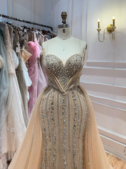 Luxury Nude Gold Crystals Beaded Mermaid Evening Dress LA73892 SERENE HILL