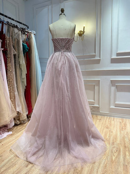 Luxury Nude Crystals Beaded Mermaid Evening Dress LA73892