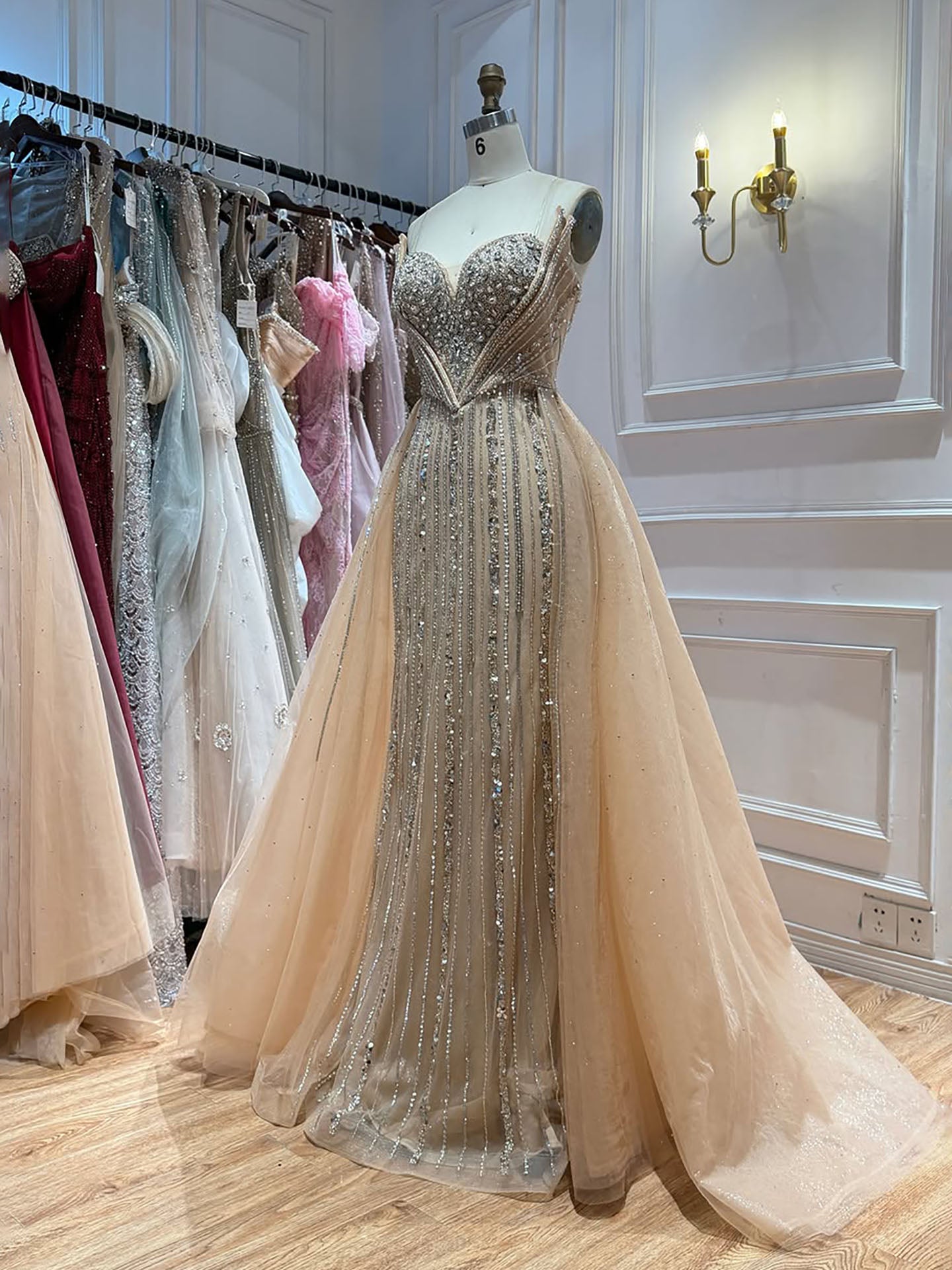 Luxury Nude Gold Crystals Beaded Mermaid Evening Dress LA73892 SERENE HILL