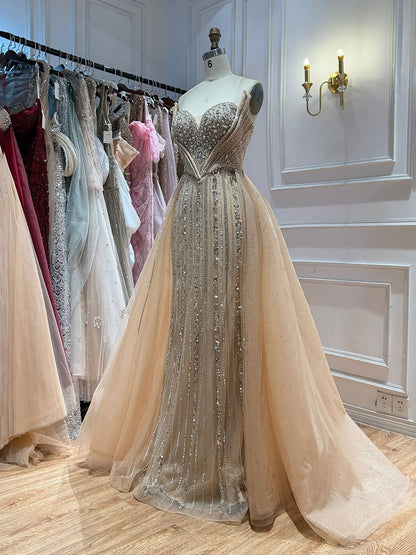 Luxury Nude Gold Crystals Beaded Mermaid Evening Dress LA73892 SERENE HILL