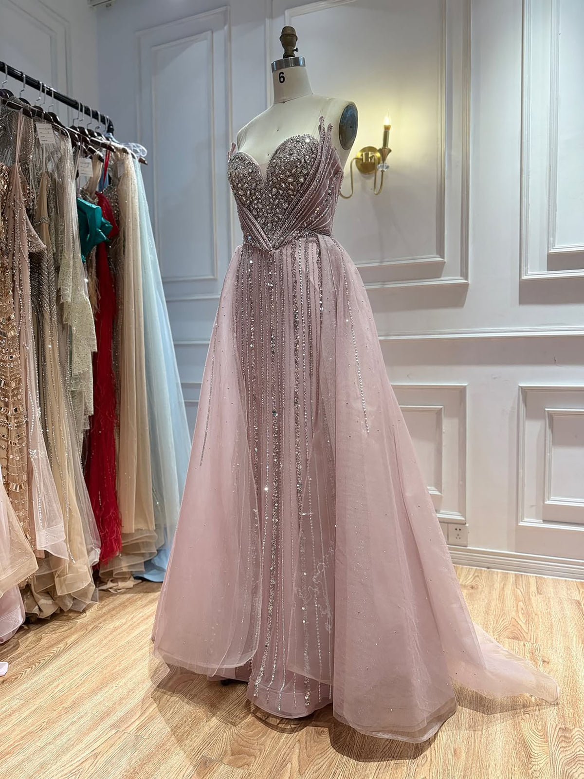 Luxury Nude Crystals Beaded Mermaid Evening Dress LA73892