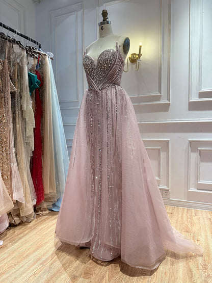 Luxury Nude Crystals Beaded Mermaid Evening Dress LA73892