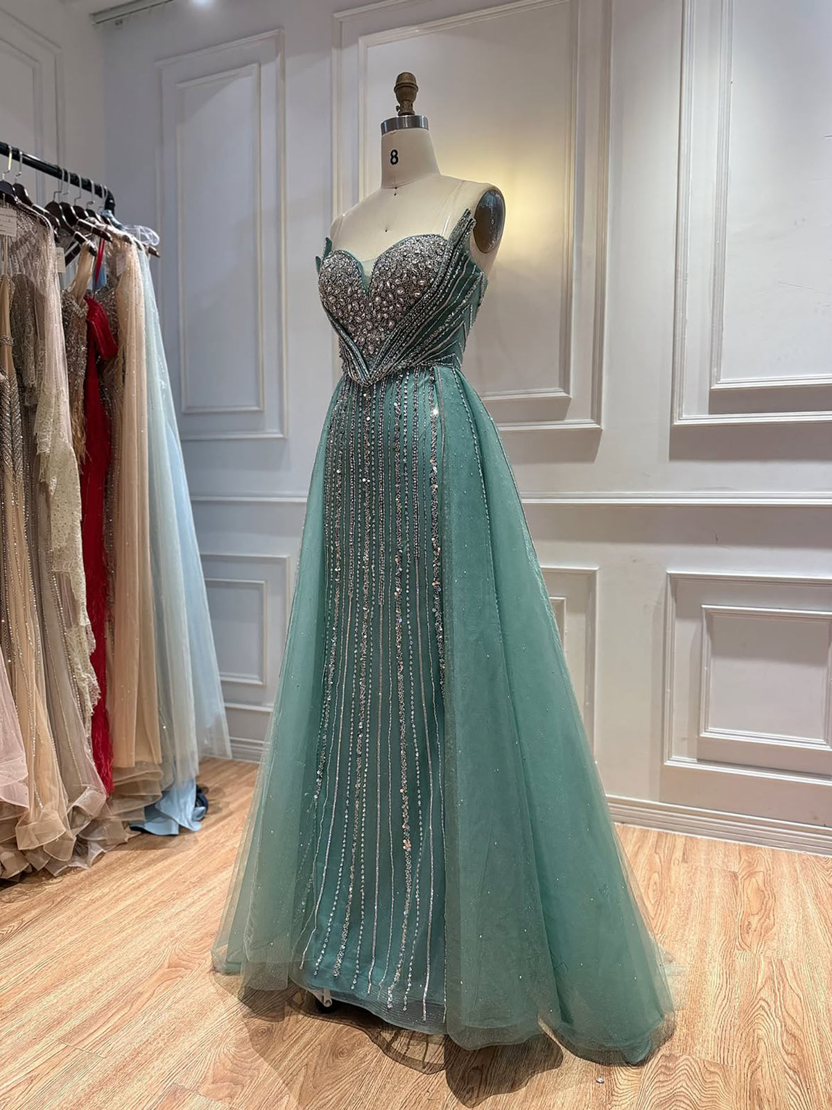 Luxury Nude Crystals Beaded Mermaid Evening Dress LA73892