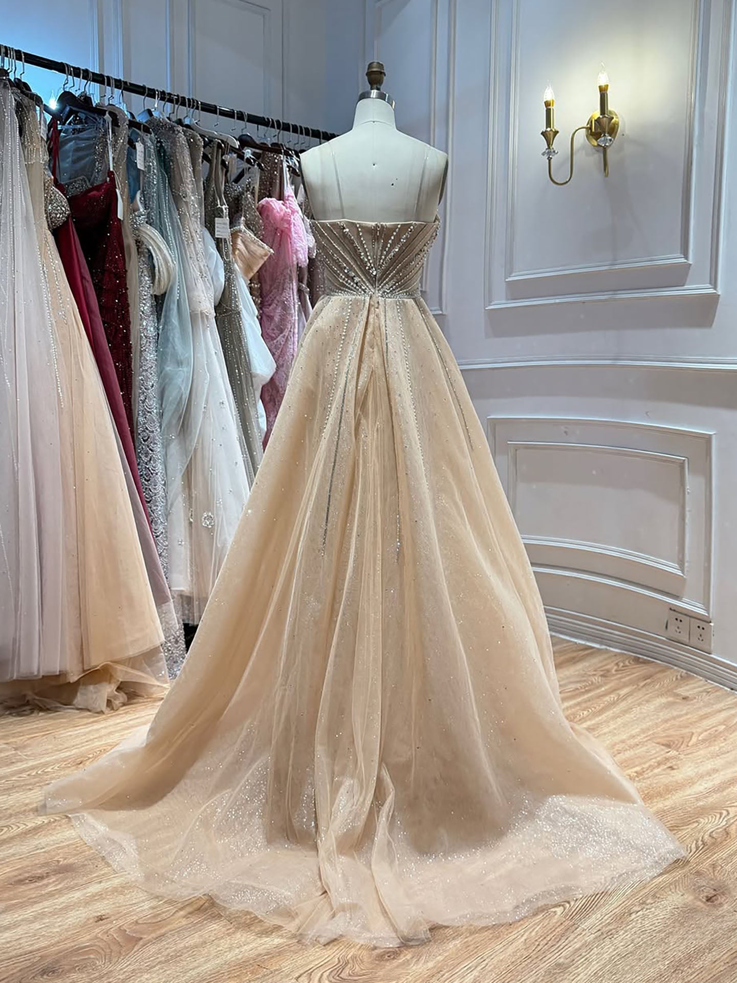 Luxury Nude Gold Crystals Beaded Mermaid Evening Dress LA73892 SERENE HILL