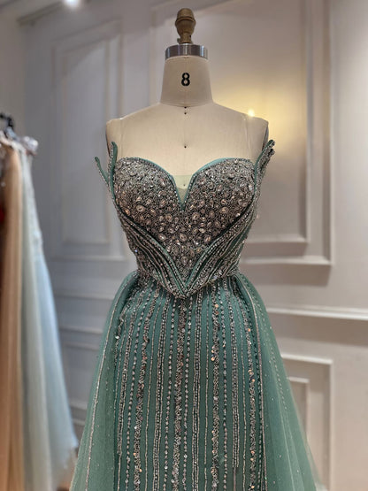 Luxury Nude Crystals Beaded Mermaid Evening Dress LA73892