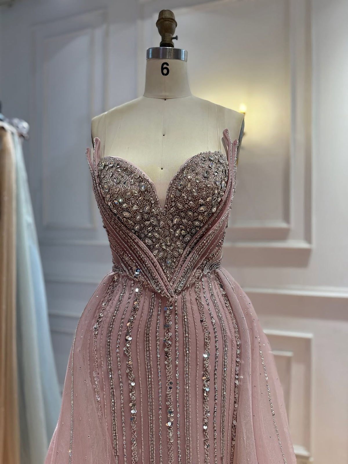 Luxury Nude Crystals Beaded Mermaid Evening Dress LA73892