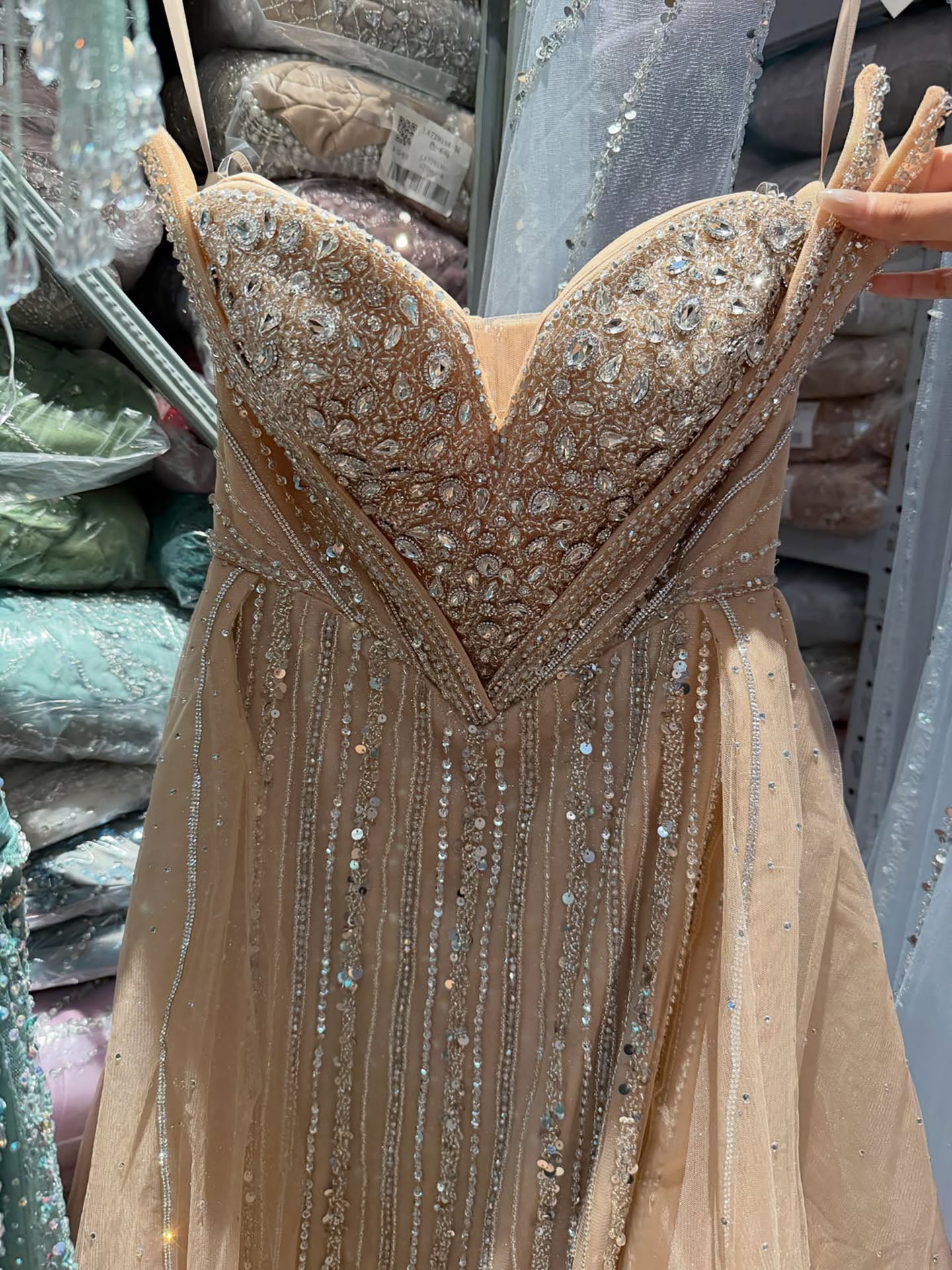 Luxury Nude Gold Crystals Beaded Mermaid Evening Dress LA73892 SERENE HILL