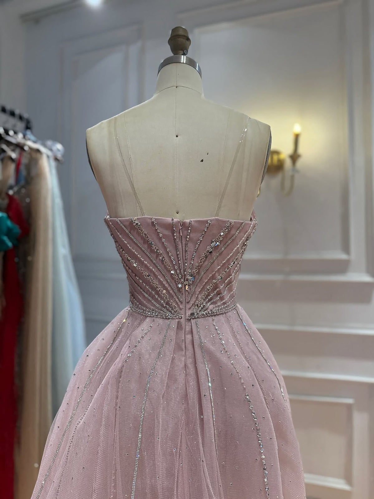 Luxury Nude Crystals Beaded Mermaid Evening Dress LA73892