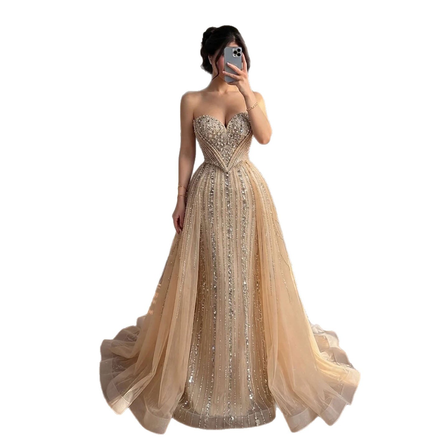 Luxury Nude Gold Crystals Beaded Mermaid Evening Dress LA73892 SERENE HILL