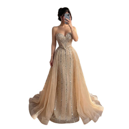 Luxury Nude Gold Crystals Beaded Mermaid Evening Dress LA73892 SERENE HILL