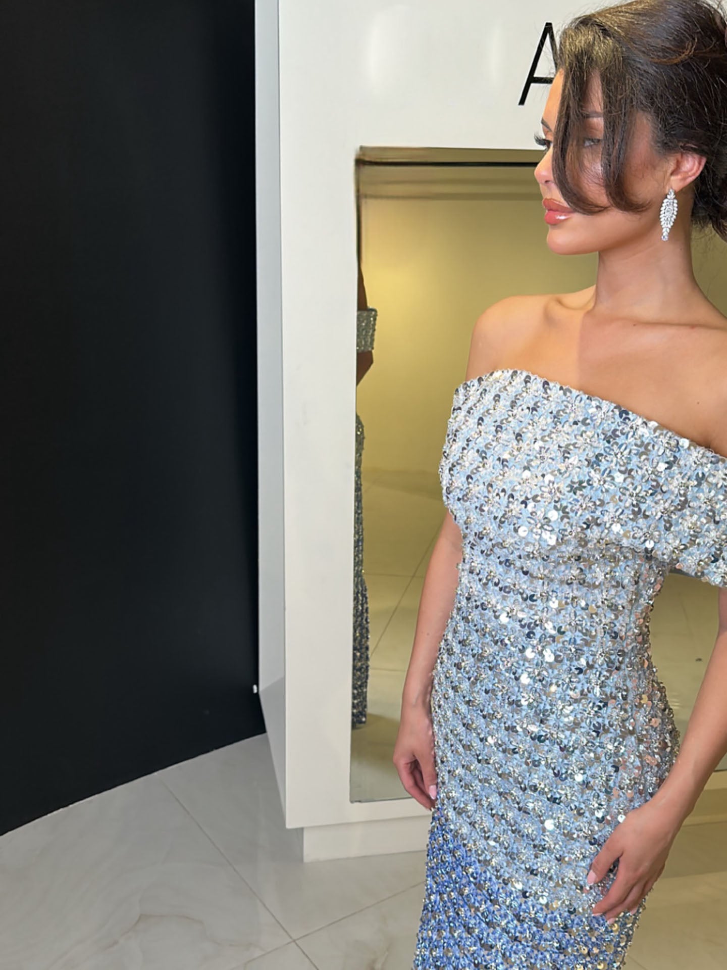 Luxury Ombre Blue Off Shoulder Sequined Beaded Mermaid Dress LA73897 SERENE HILL