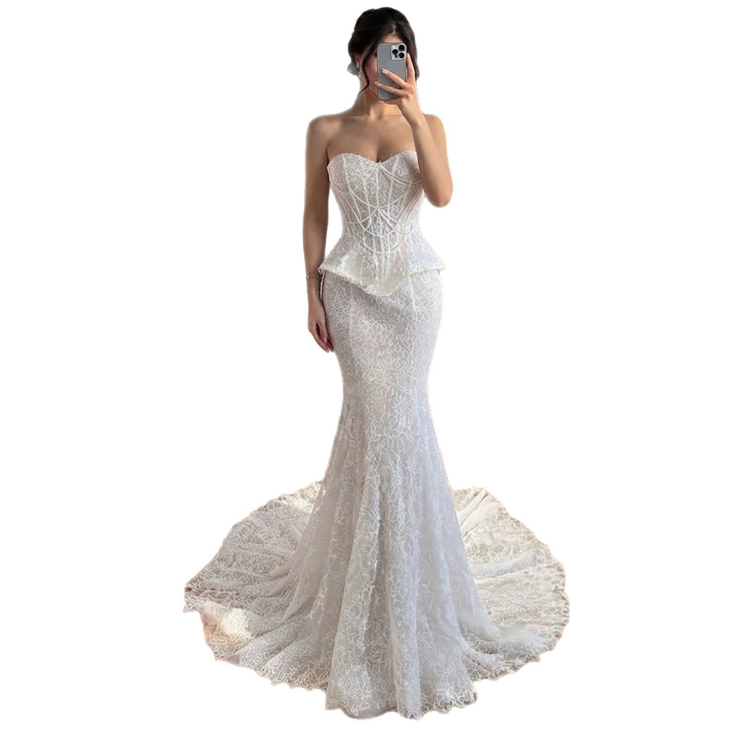 Luxury White Pearls Lace Beaded Mermaid Evening Dress LA73899 SERENE HILL