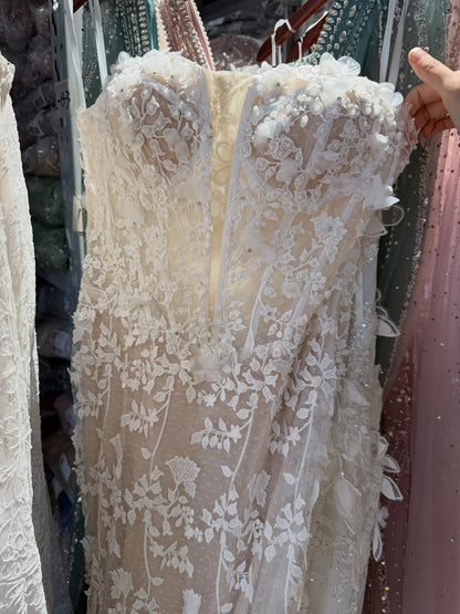 Luxury White Beaded Floral Lace Appliques Mermaid Wedding Dress LA73900 SERENE HILL
