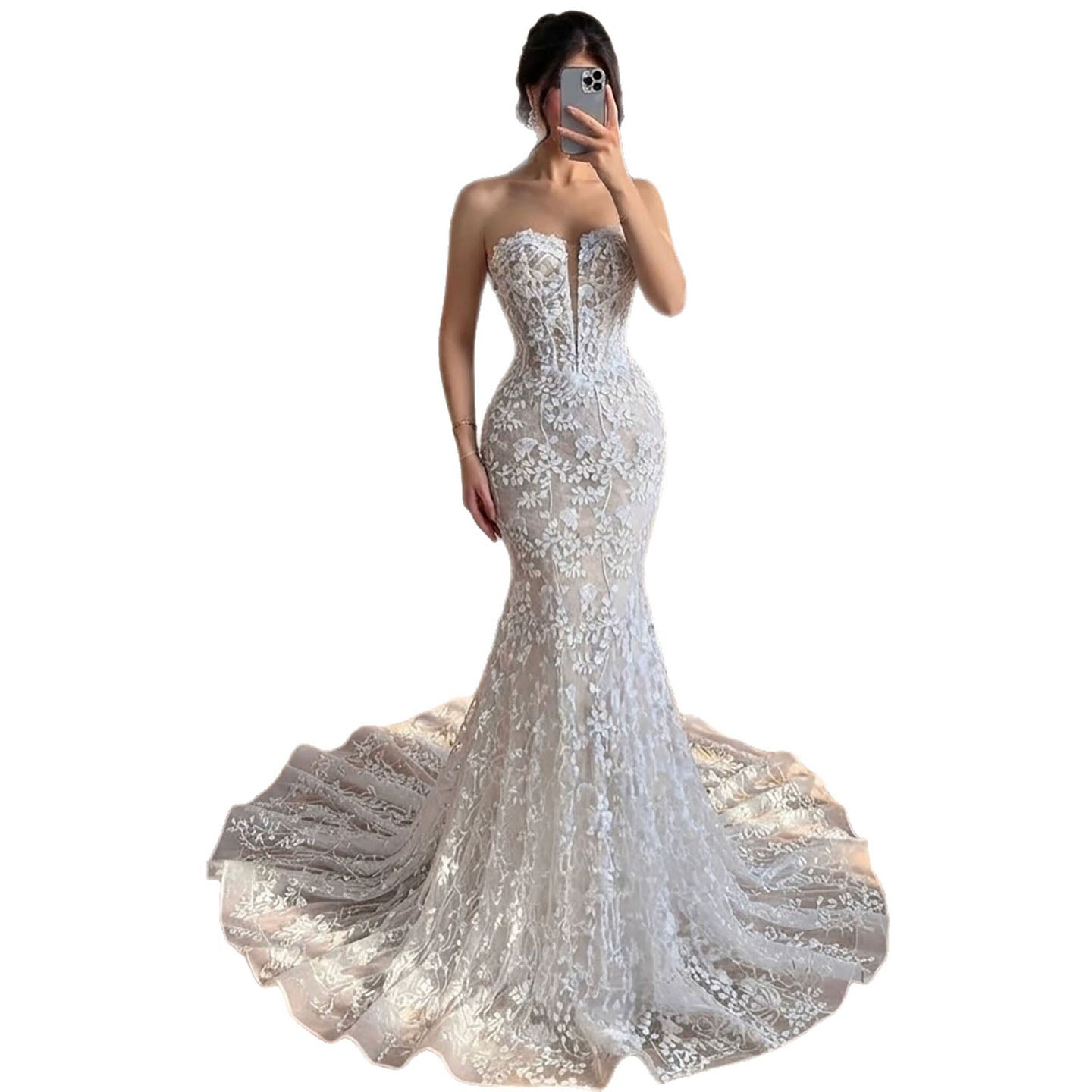 Luxury White Beaded Floral Lace Appliques Mermaid Wedding Dress LA73900 SERENE HILL