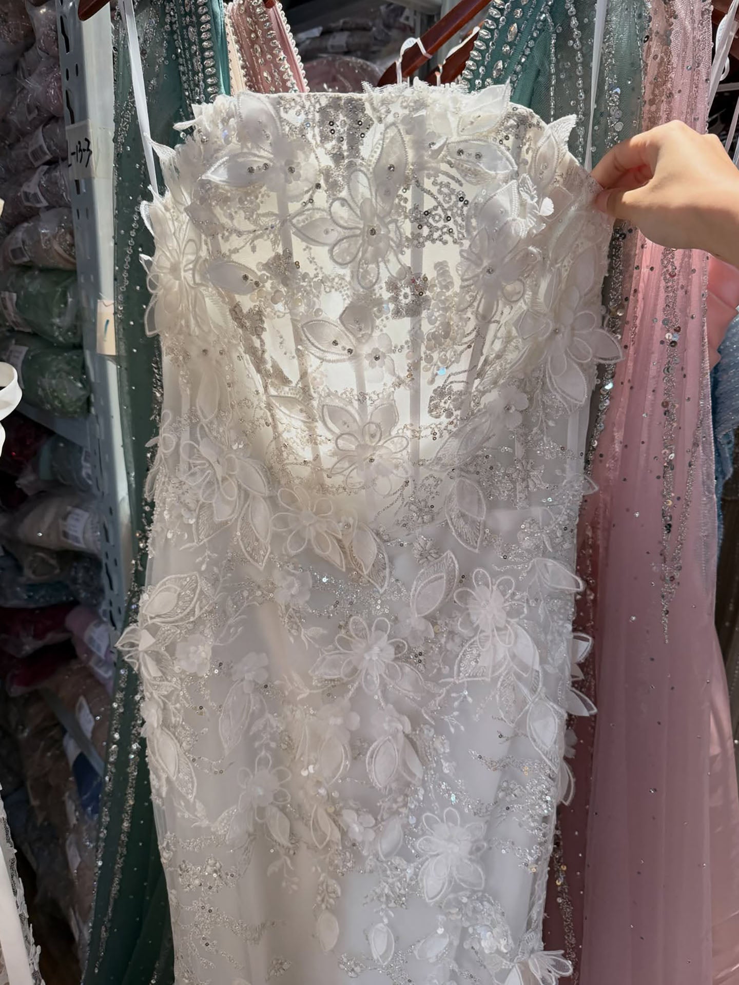 Luxury White 3D Floral Lace Strapless Mermaid Wedding Dress LA73901 SERENE HILL