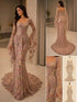 Luxury Pink Floral Embroidered Bell Sleeves Mermaid Dress LA73905 SERENE HILL