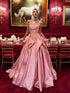 Luxury Pink Strapless Draped Satin A Line Evening Dress LA73907 SERENE HILL