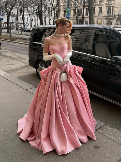 Luxury Pink Strapless Draped Satin A Line Evening Dress LA73907 SERENE HILL
