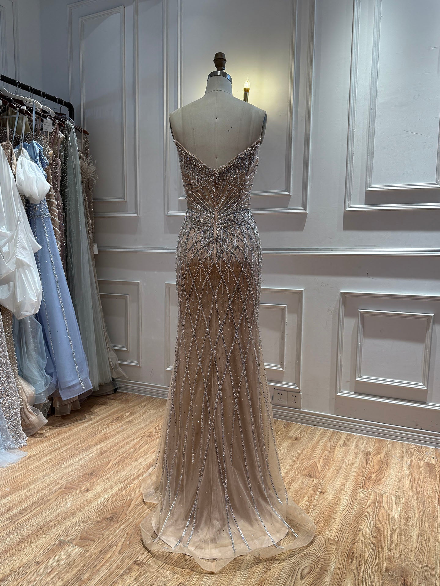 Luxury Nude High Neck Crystal Beaded Cape Sleeves Mermaid Dress LA73908 SERENE HILL