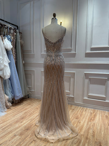 Luxury Nude High Neck Crystal Beaded Cape Sleeves Mermaid Dress LA73908 SERENE HILL