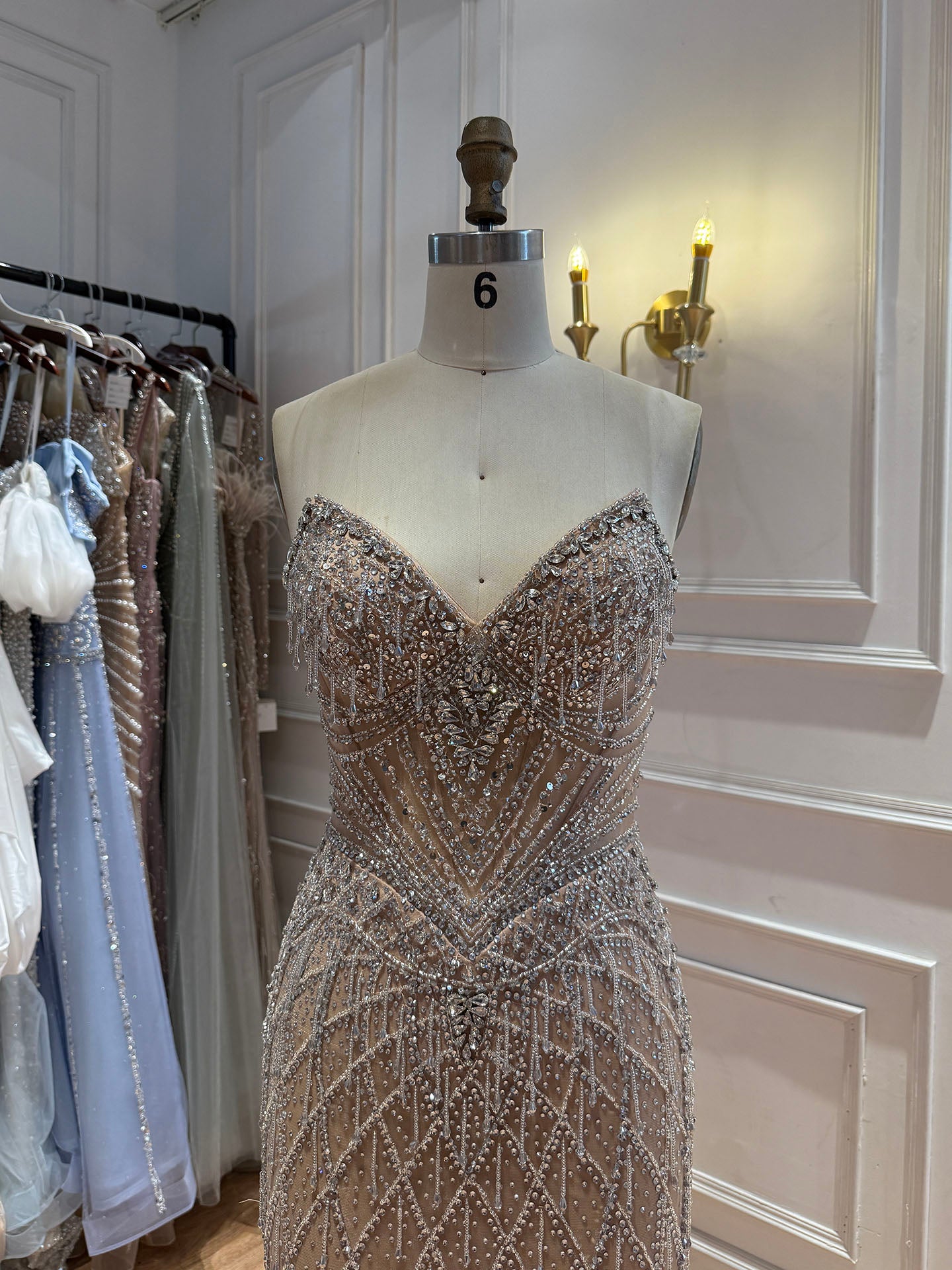 Luxury Nude High Neck Crystal Beaded Cape Sleeves Mermaid Dress LA73908 SERENE HILL