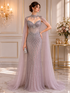 Luxury Nude High Neck Crystal Beaded Cape Sleeves Mermaid Dress LA73908 SERENE HILL