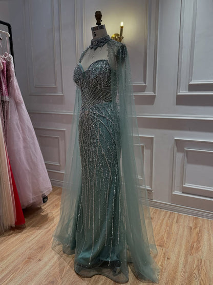 Luxury Nude Crystal Beaded Tassel Mermaid Evening Dress LA73908A