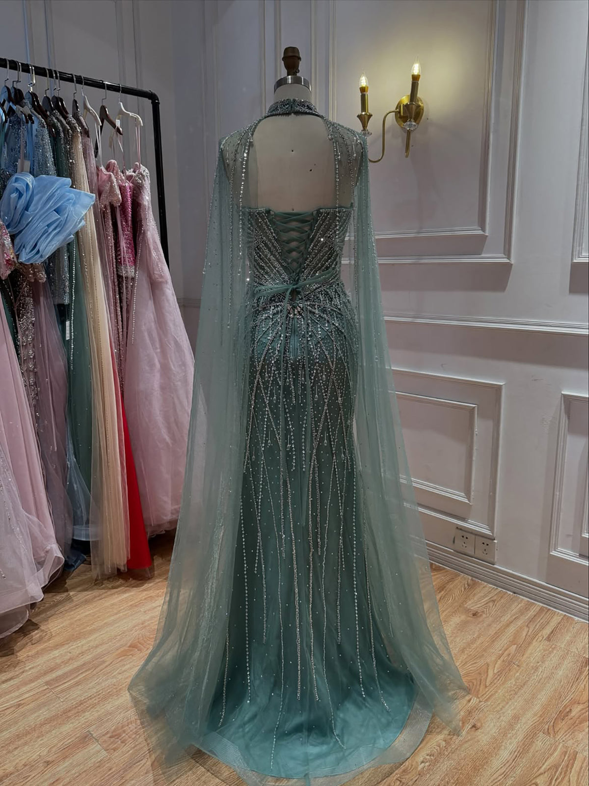 Luxury Nude Crystal Beaded Tassel Mermaid Evening Dress LA73908A