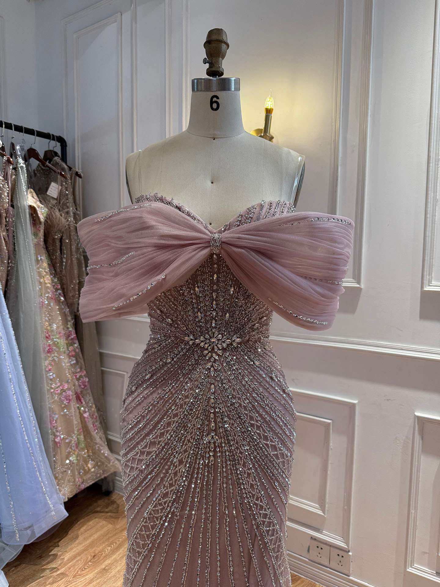 Luxury Nude Off Shoulder Crystal Beaded Mermaid Evening Dress LA73910 SERENE HILL