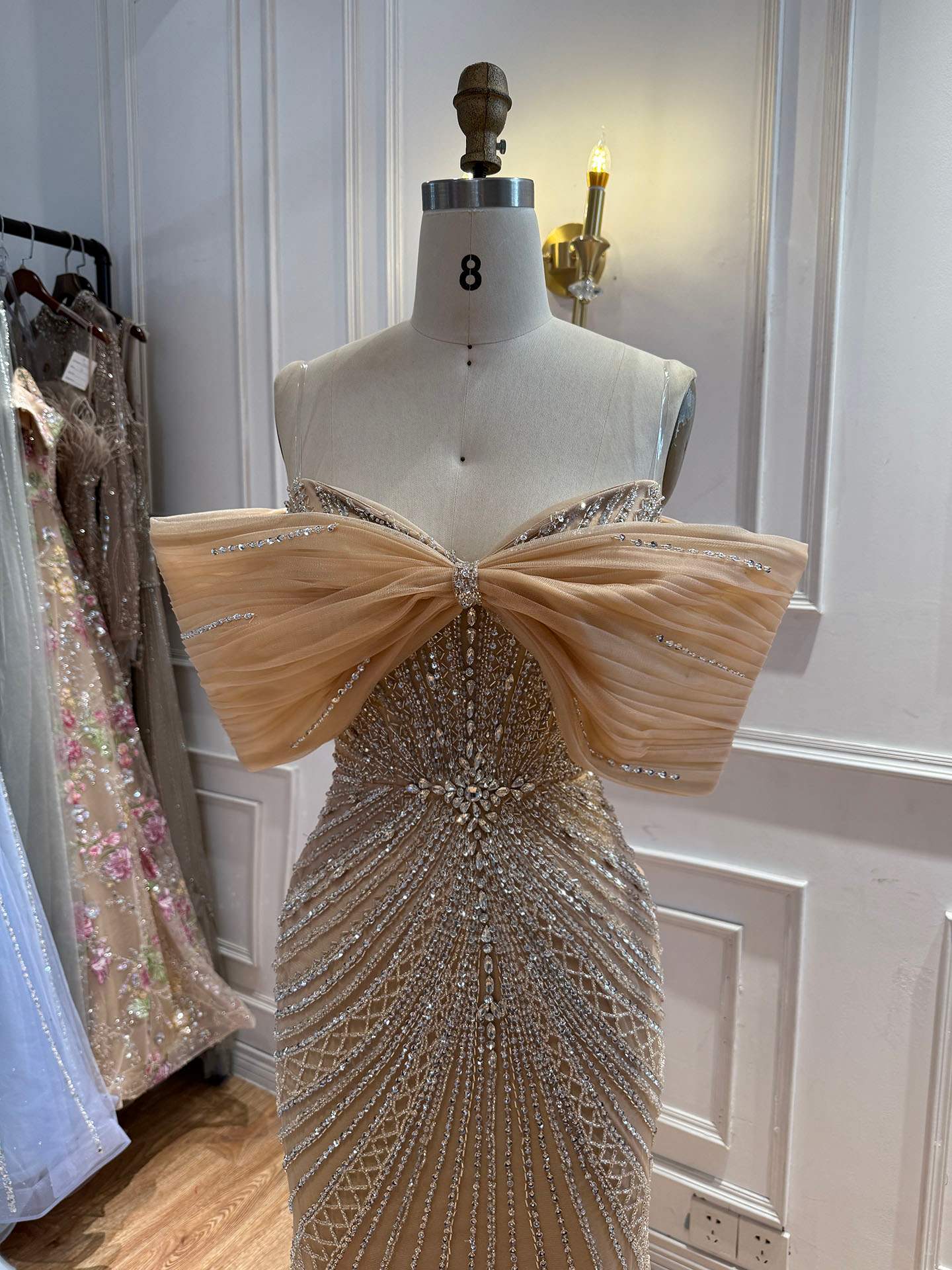 Luxury Nude Off Shoulder Crystal Beaded Mermaid Evening Dress LA73910 SERENE HILL