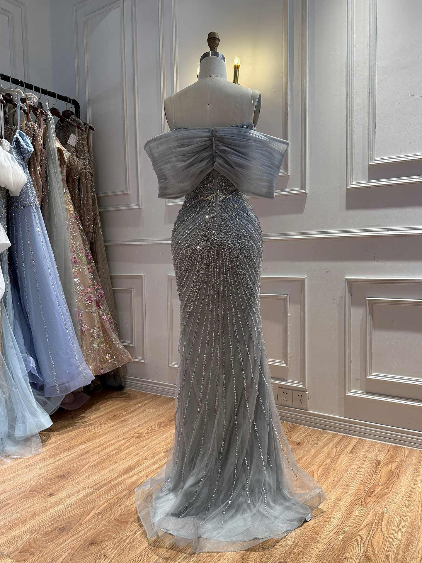 Luxury Nude Off Shoulder Crystal Beaded Mermaid Evening Dress LA73910 SERENE HILL
