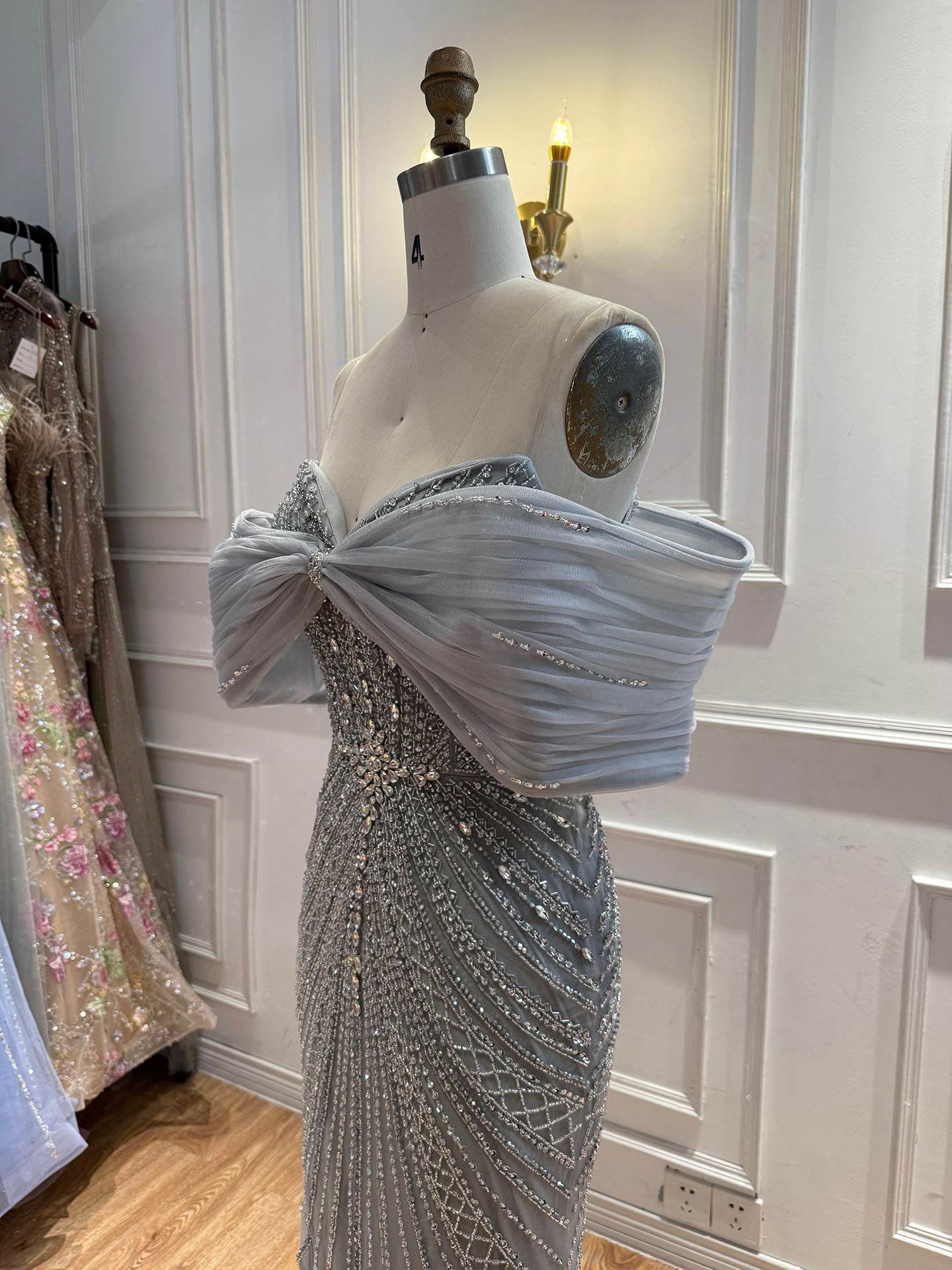 Luxury Nude Off Shoulder Crystal Beaded Mermaid Evening Dress LA73910 SERENE HILL