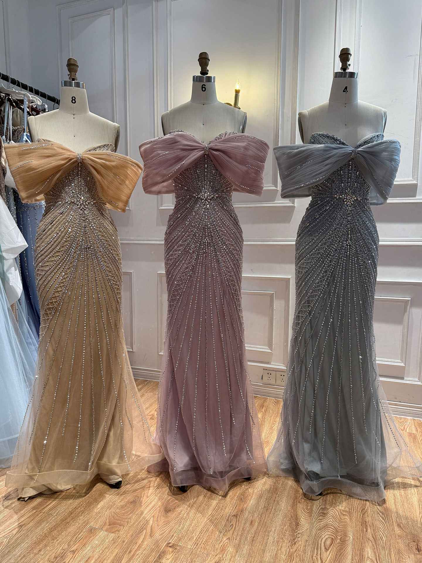Luxury Nude Off Shoulder Crystal Beaded Mermaid Evening Dress LA73910 SERENE HILL