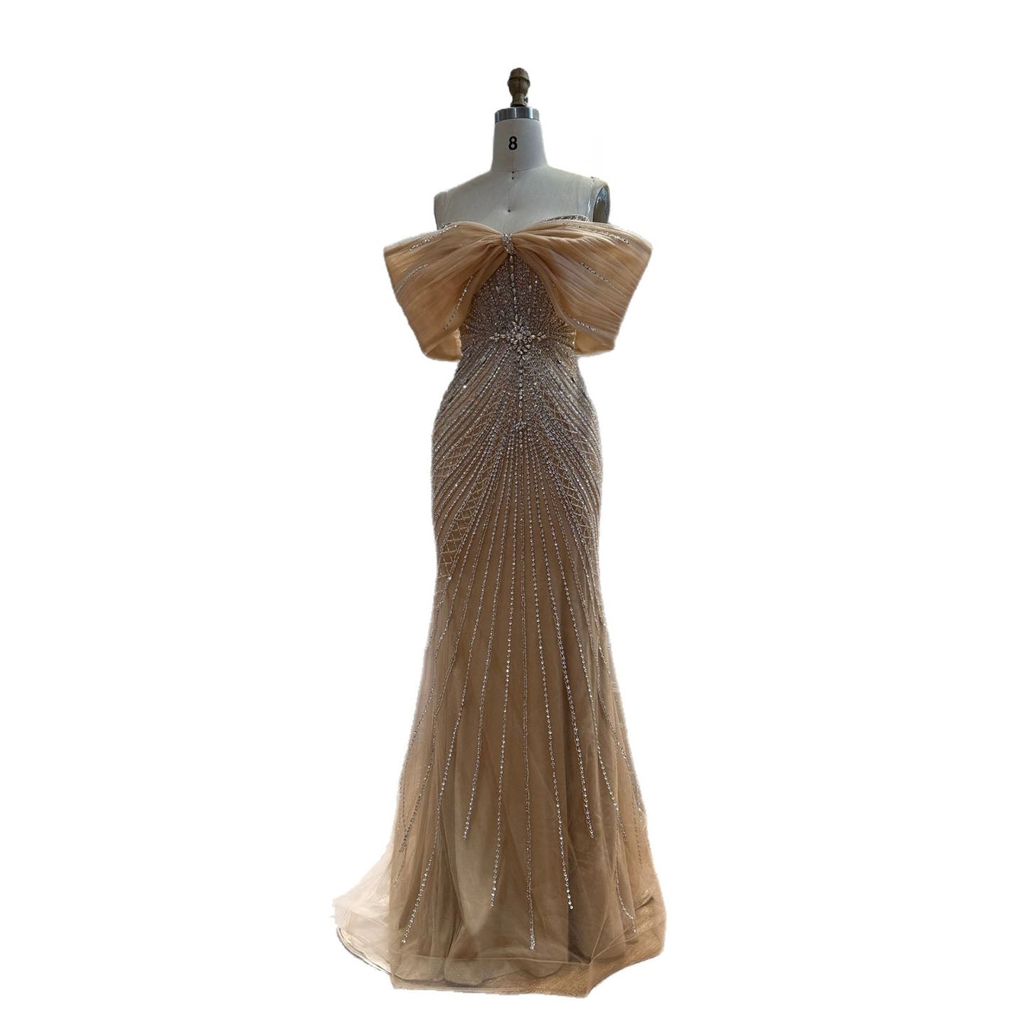 Luxury Nude Off Shoulder Crystal Beaded Mermaid Evening Dress LA73910 SERENE HILL