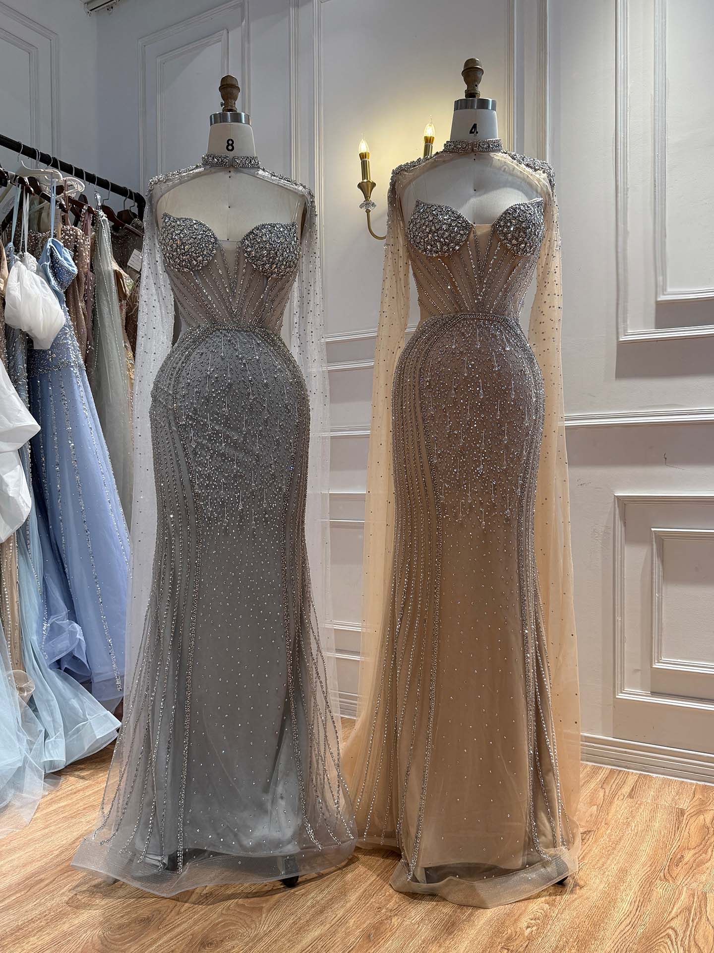 Luxury Nude High Neck Crystal Beaded Mermaid Cape Sleeves LA73911 SERENE HILL