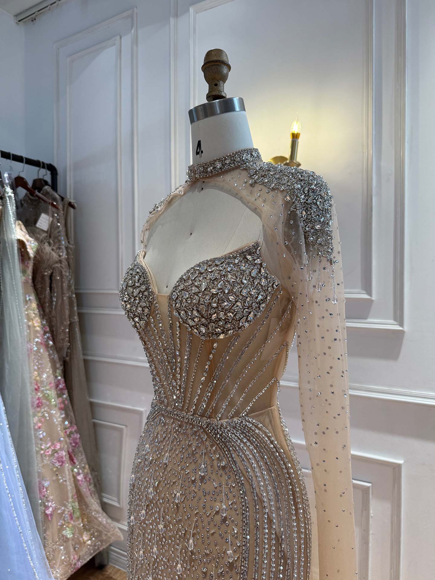Luxury Nude High Neck Crystal Beaded Mermaid Cape Sleeves LA73911 SERENE HILL